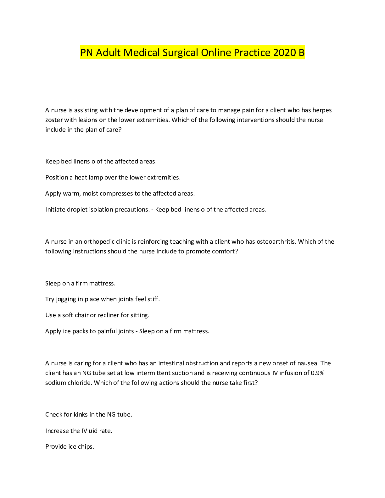 Preview image for PN Adult Medical Surgical Online Practice 2020 B